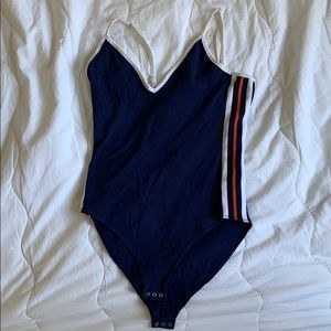 Pink brand navy, white and red body suit size s